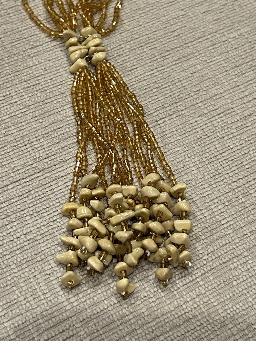 Gold Beaded Multi-Strand Necklace w/ tassel magnasite stone & Bracelet Set image 3